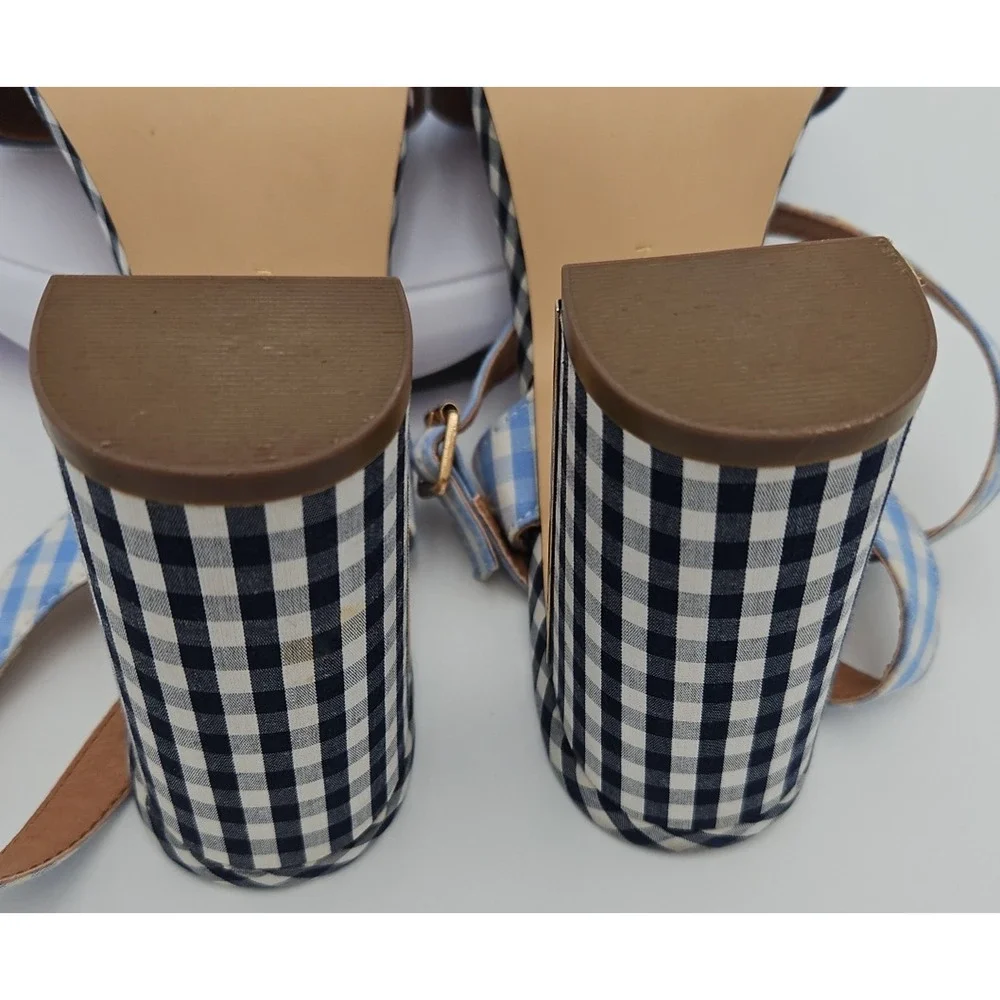 River Island‎ Lt & Dk Blue Gingham Strappy Sandal 4 inch Heels Womens Sz 7 *EUC*